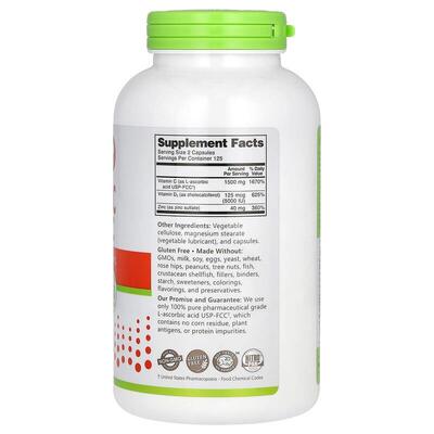 Витамины C+D3 и цинк NutriBiotic Immunity Vitamin C+D3&Zinc, 250 капсул