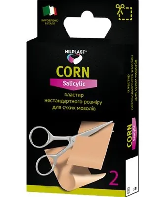 Пластир мозольний Milplast CORN Salicylic нестандартного розміру для сухих мозолів 6 см x 4 см, 2 штуки