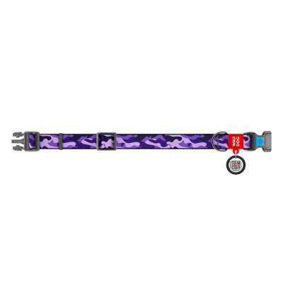 Нашийник Collar WAUDOG Nylon з QR-паспортом, малюнок Фіолетовий камо, пластиковий фастекс, ширина 10 мм довжина 20-30 см