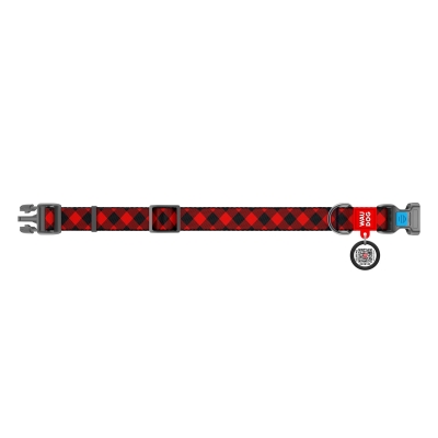 Ошейник Collar WAUDOG Nylon с QR-паспортом, рисунок Шотландка красная, пластиковый фастекс, ширина 15 мм длина 23-35 см
