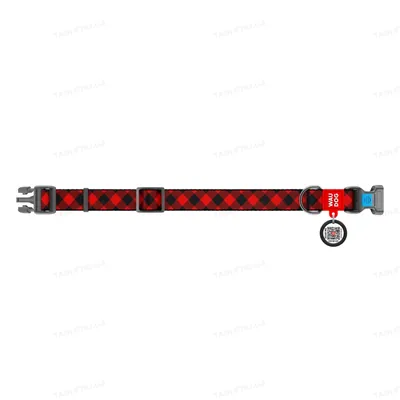 Нашийник Collar WAUDOG Nylon з QR-паспортом, малюнок Шотландка червона, пластиковий фастекс, ширина 15 мм довжина 23-35 см