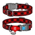 Ошейник Collar WAUDOG Nylon с QR-паспортом, рисунок Шотландка красная, пластиковый фастекс, ширина 15 мм длина 23-35 см