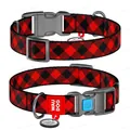 Нашийник Collar WAUDOG Nylon з QR-паспортом, малюнок Шотландка червона, пластиковий фастекс, ширина 15 мм довжина 23-35 см
