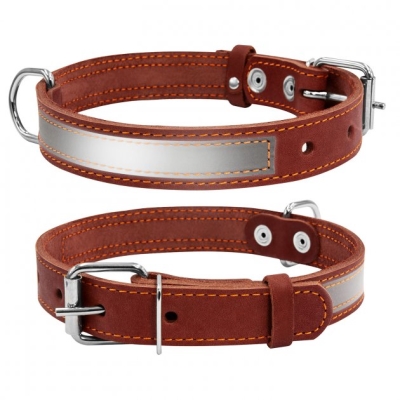 Ошейник Collar со светоотражающей лентой, ширина 25 мм, длина 38-50 см, коричневый