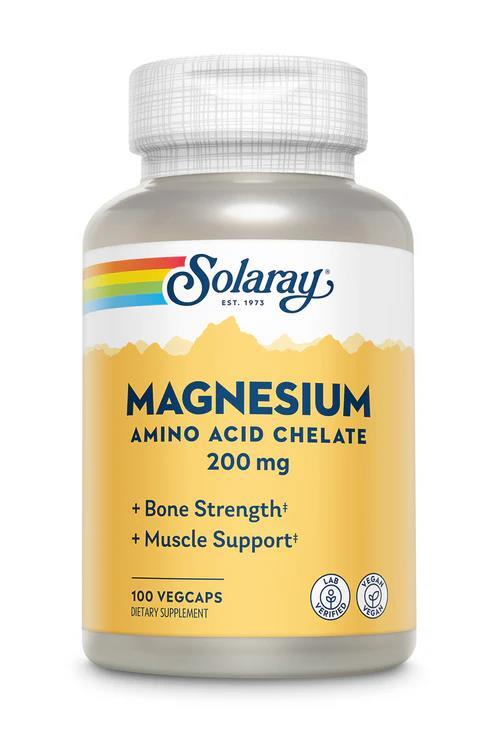 Магний Хелат Solaray Magnesium Amino Acid Chelate 200 мг, 100 веганских капсул