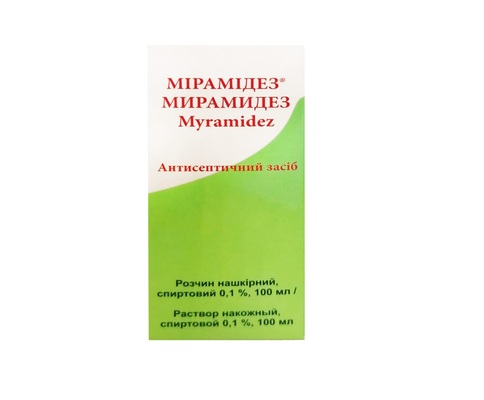 Мирамидез раствор н/к, спирт. 0.1 % по 100 мл во флак.