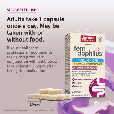 Пробіотики для жінок Jarrow Formulas Women's Fem Dophilus 1 млрд КУО, 60 рослинних капсул