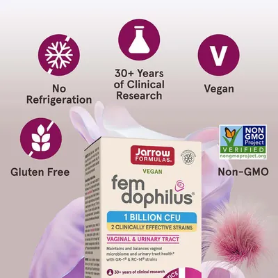 Пробіотики для жінок Jarrow Formulas Women's Fem Dophilus 1 млрд КУО, 60 рослинних капсул