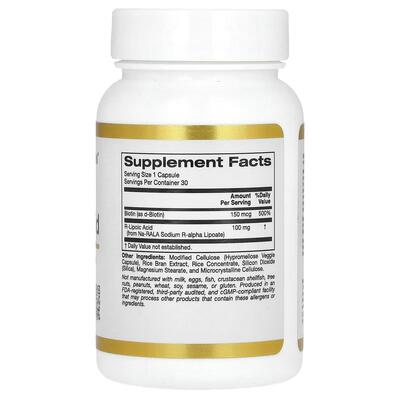 R-липоевая кислота California Gold Nutrition R-Lipoic Acid, 30 капсул