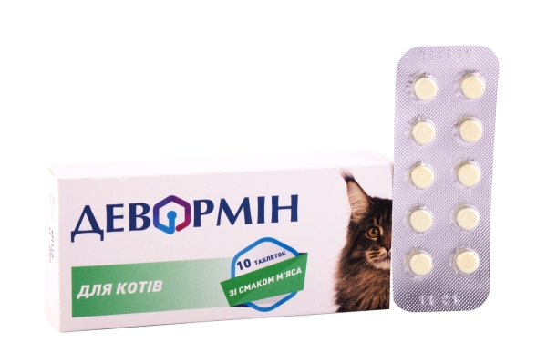 Девормін протипаразитарні таблетки для котів зі смаком м'яса, 10 штук