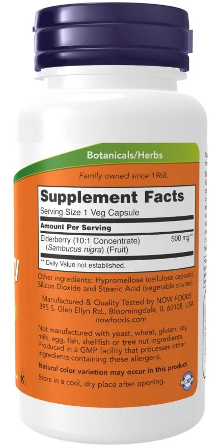 Бузина NOW Elderberry 500 мг вег. капсули №60