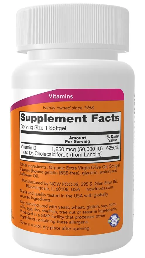 Вітамін Д-3 NOW Vitamin D-3 50000 MО м'які капсули №12
