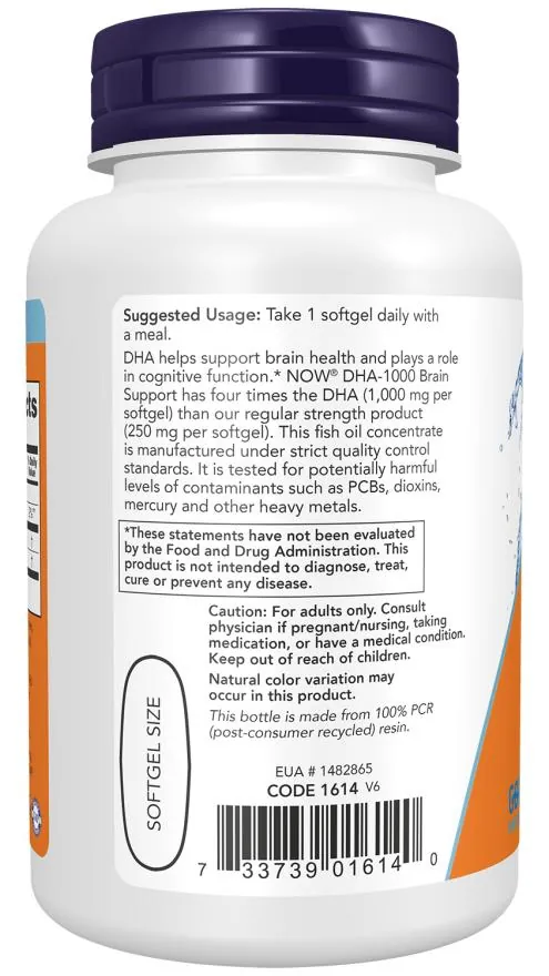 Докозагексаєнова кислота NOW DHA-1000 Fish Oil м'які капсули №90