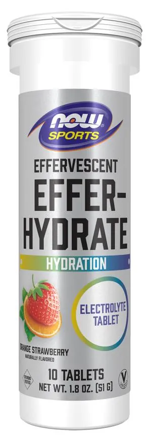 Електроліти NOW Sports Effer-Hydrate з полуницею та апельсином шипучі таблетки №10