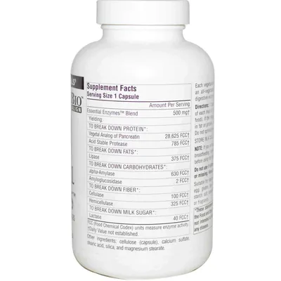 Ферменти для травлення Source Naturals Essential Enzymes 500 мг вегетаріанські, 240 капсул
