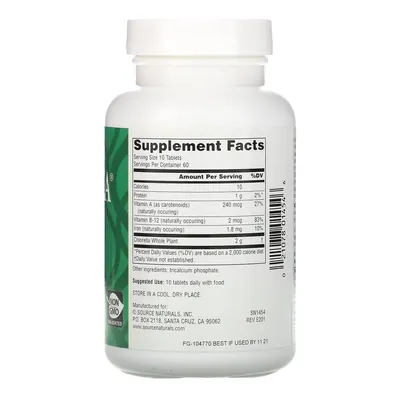 Хлорела Source Naturals Yaeyama Chlorella 200 мг, 600 таблеток