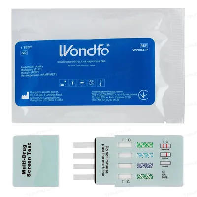 Тест Wondfo Комбінований тест на наркотики №4 для визначення 4 видів наркотиків в сечі W2004-P, 1 штука
