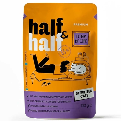 Корм вологий Half&Half консервований з тунцем для стерилізованих котів (шматочки в соусі), 100 г