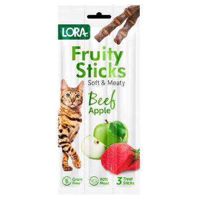 Лакомство для кошек Lora Fruity Sticks жевательные с говядиной и яблоком, 3 палочки по 5 г