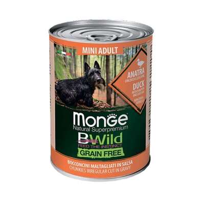Корм влажный Monge BWild Grain Free Mini Adult для собак мелких пород с уткой (кусочки в соусе), 400 г