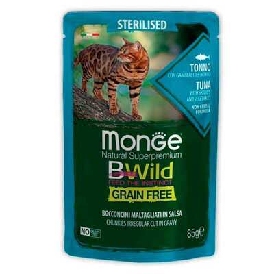 Корм влажный Monge BWild Grain Free Sterilized Adult Cat для стерилизованных кошек с тунцем (кусочки в соусе), 85 г