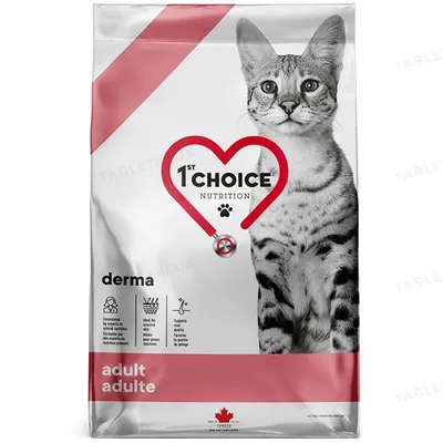 Корм сухий для дорослих котів 1st Choice Derma зі смаком лосося, для чутливої та схильної до подразнень шкіри, 1,8 кг