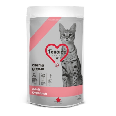 Корм сухой для взрослых котов 1st Choice Derma со вкусом лосося, для чувствительной и склонной к раздражениям коже, 0,32 кг