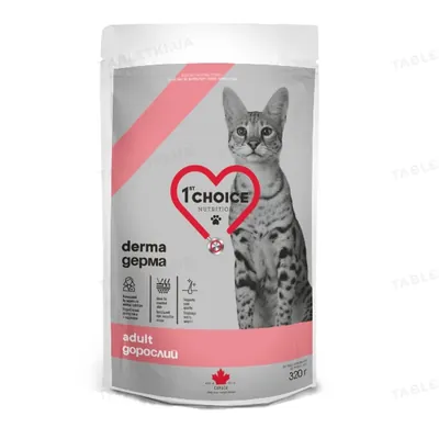 Корм сухий для дорослих котів 1st Choice Derma зі смаком лосося, для чутливої та схильної до подразнень шкіри, 0,32 кг
