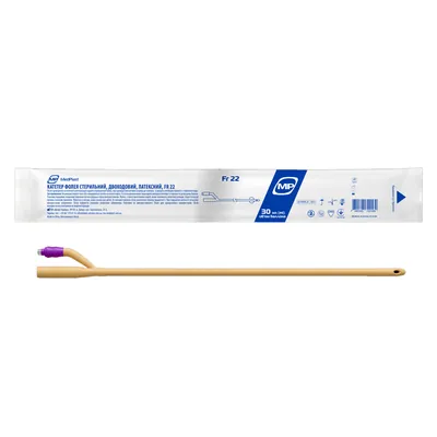 Катетер урологічний MP MedPlast тип Фолея 22 Fr, 2-ходовий, латексний, 1 штука