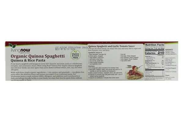 Спагеті з кіноа Living NOW Organic Quinoa Spaghetti, 227 г