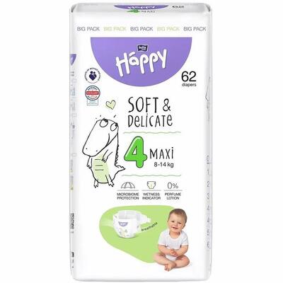 Подгузники Happy Bella Baby Maxi, размер 4, 8-14 кг, 62 шт