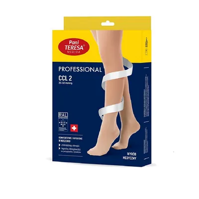 Гольфи компресійні Pani Teresa Professional CCL РТ0443 клас компресії 2, закритий носок, подовжені, колір бежевий, розмір S+