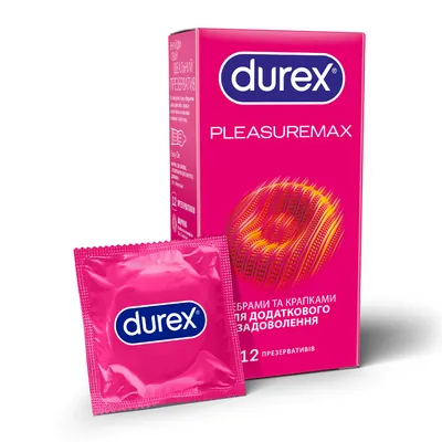 Презервативи латексні Durex Pleasuremax з ребрами і точками, 12 штук