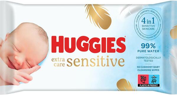 Салфетки влажные Huggies Extra Care Sensitive детские, для новорожденных, 56 шт