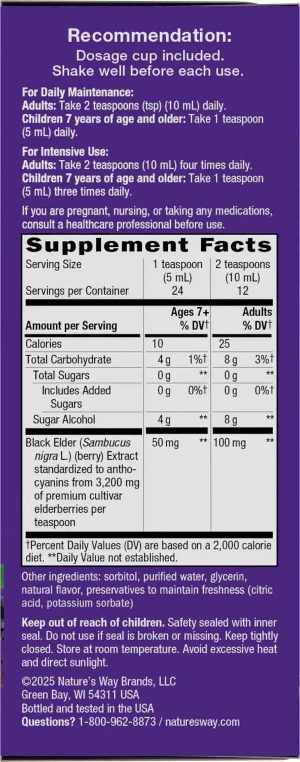 Сироп чорна бузина Nature's Way Sambucus Traditional Elderberry Immune Syrup без цукру, 120 мл
