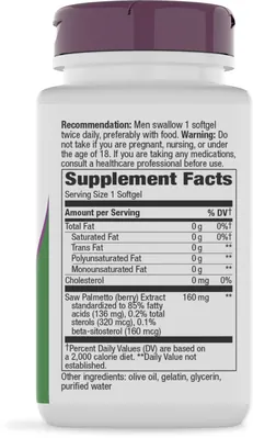 Со Пальметто Nature's Way Saw Palmetto 160 мг, 60 м'яких капсул