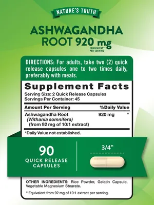 Ашваганда Nature's Truth Ashwagandha Root, 90 капсул швидкого вивільнення