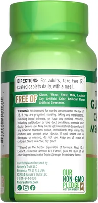Глюкозамін, хондроїтин, МСМ та куркума Nature's Truth Glucosamine Chondroitin MSM & Turmeric Complex Triple Strength, 60 каплет