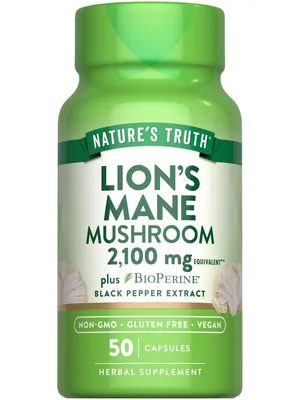Їжовик гребінчастий Nature's Truth Lion's Mane Mushroom plus Bioperine, 50 капсул