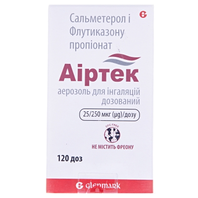 Аиртек аэрозоль д/инг., доз. 25 мкг/250 мкг по 120 доз в конт.