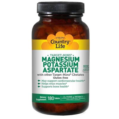 Магний и калий аспартат Country Life Magnesium Potassium, 180 таблеток