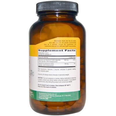 Магній і калій аспартат Country Life Magnesium Potassium, 180 таблеток