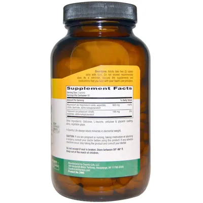 Магній і калій аспартат Country Life Magnesium Potassium, 180 таблеток