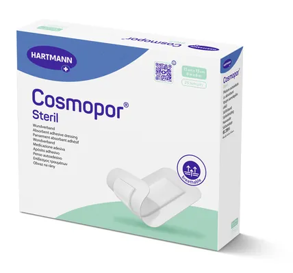 Пов'язка пластирна Cosmopor E steril для закриття ран 15 см х 15 см стерильна, 25 штук