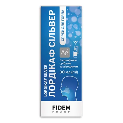 Лордікаф Сільвер Fidem Pharm спрей для горла з лізоцимом та колоїдним сріблом по 30 мл у флак.