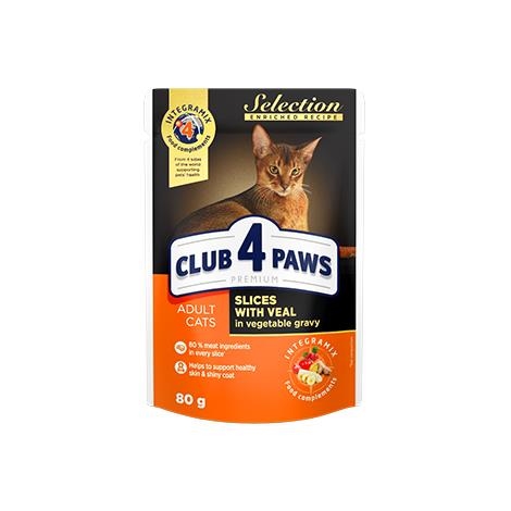 Корм влажный для взрослых кошек Club 4 Paws Selection Премиум с телятиной и овощами в соусе, 80 г