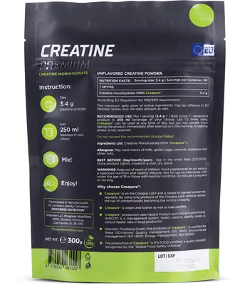 Креатин моногідрат Progress Nutrition Creatine Premium без смаку, 300 г