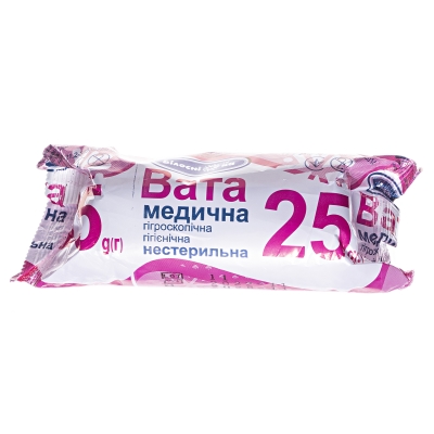 Вата нестерильна «Білосніжка» медична гігієнічна, ролик 25 г