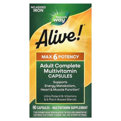 Мультивитамины Nature's Way Alive! Max6 Potency Multivitamin Without Iron, 90 капсул