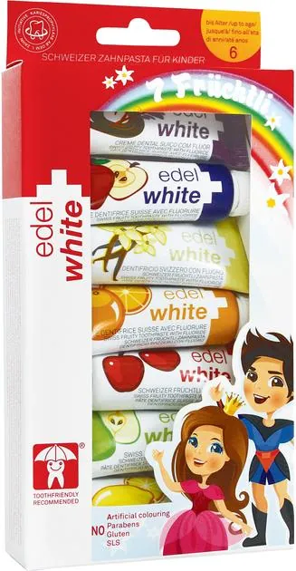 Зубна паста Edel White дитяча, 7 фруктів, 7 тюбиков по 9.4 мл